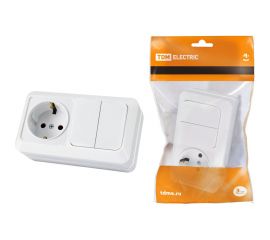 Комбинированный блок TDM 2-клавишный выключатель 10А + розетка 2П+З 16А, 250В, БКВР, IP20, белый, Ладога SQ1801-0102 