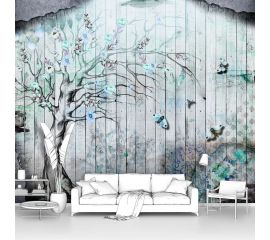 Фотообои ООО Первое ателье лофт ""Рисунок на заборе-Дерево с нежными голубыми цветами"", 300x250 см pw93991-3 
