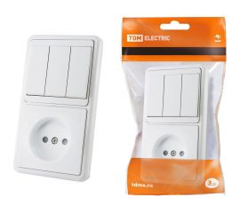 Комбинированный блок TDM БКВР 3-х клавишный выключатель + розетка 2П с защитными шторками SQ1813-0006 