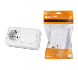 Комбинированный блок TDM выключатель 1-клавишный 10А + розетка 2П+З 16А 250В БКВР IP20 белый Ладога SQ1801-0101 