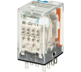Промежуточное реле РЕЛЕОН 4 CO конт. 6а ;= 12в Dc; блокируемая кнопка проверки + LED RP434901205 
