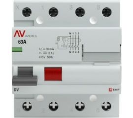 Устройство защитного отключения EKF DV, 4P, 63А/300мА, AC, AVERES, SQ rccb-4-63-300-ac-av 