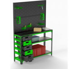 Стол-верстак Metalex c одной тумбой 950x1600x400 + двойная перфопанель с комплектом аксессуаров SVTIPRIIA951640 