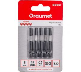 Ударные биты TORX T30, 50 мм, S2, 5 шт DRAUMET 8992 