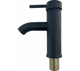 Смеситель для раковины OUTE черный матовый, однорычажное управление, фиксированный излив. Монтаж на одно отверстие, на гайке. Гибкая подводка T721H 