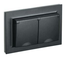 2-местная розетка IEK Brite рсбш12-3-44-брч с заземлением, с защитными шторками и крышкой, 16А, в сборе, ip44, черный BR-R26-16-44-K02-F 