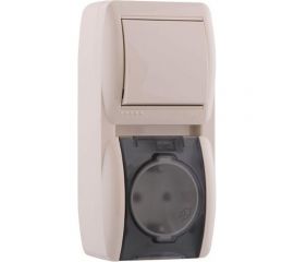 Выключатель и розетка с крышкой Lezard NATA с заземлением, кремовый, вертикальный 710-0300-172 