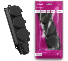 Каучуковая колодка duwi 3 гнезда с заземлением IP44 черная 16A 27462 9 