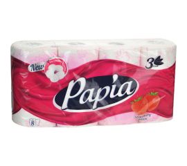 Туалетная бумага PAPIA Клубничная Мечта 3 слоя, 8 рулона 1015031433 