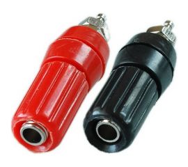 Разъем BANANA гнездо Pro Legend 45 мм пластик на корпус с шайбой, красный и черный, PL2242 