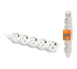 Бытовой удлинитель TDM Люкс УЛ05 5 гнезд, 3м, с/з, с з/ш, ПВС 3х1мм2 16А/250В бело-серый SQ1303-0239 