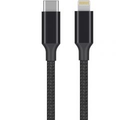 Дата-кабель USB-С - Lightning Deppa 3А, PD, 1м, нейлон, черный, Axxa 7266 