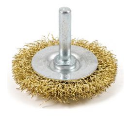 Щетка-крацовка плоская на шпильке (50 мм; латунированная проволока) для дрели Orientcraft CIRS05020010 