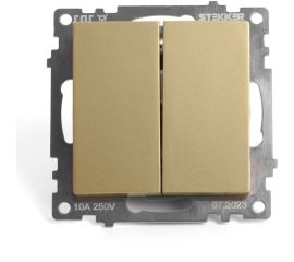 Механизм 2-клавишного переключателя STEKKER 250в, 10а, серия катрин, золото, gls10-7107-08, 49220 