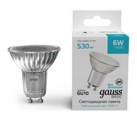 Лампа Gauss Basic MR16 6W 530lm 4000K GU10 LED 10106262 