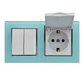 2-клавишный выключатель + розетка с заземлением с крышкой Vesta Electric Комплект-2, Exclusive Blue FRM050208SIN 