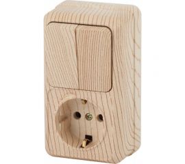 Блок: розетка с 2-ым выключателем Intro Quadro вертикальный 16А-250В, IP20, открытая установка, сосна, Б0053897 