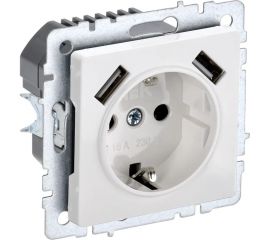 1-местная розетка IEK Brite с заземлением с защитными шторками 16а с usb a+a 5в 2,1а рюш10-1-брб белый BR-R14-16-U21-D21-K01 