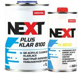 Акриловый лак NOVOL NEXT PLUS KLAR 8100 2К 2+1, сверхпрочный, быстрое высыхание, 1 л, с отвердителем 90892-90905 
