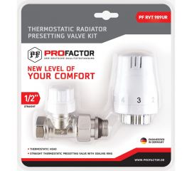 Комплект радиатора PROFACTOR термостатический, прямой, с преднастройкой и уплотнением, 1/2 PF RVT 989UR 