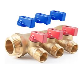 Коллектор с шаровыми кранами PROFACTOR в/н 1" х 3 вых 1/2"нар PF MV 265.3 