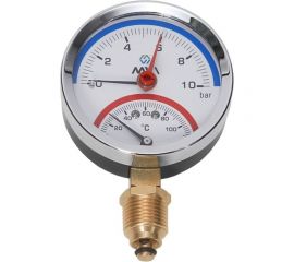 Радиальный термоманометр MVI до 10 бар, 0C-120C, D80 мм, с нижним подключением G1/2 RTM.80.12010.04 