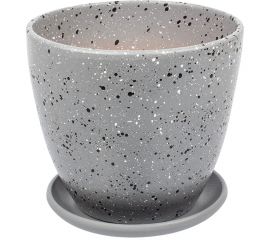 Керамический горшок с подставкой Вещицы Терраццо 1.4 л, диаметр 135 мм, высота 130 мм, серый BH-91-1 