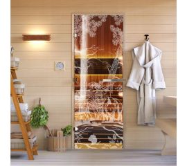 Дверь для бани DoorWood Мишка в лесу бронза, 1900x700 мм, левая DW-00014786 