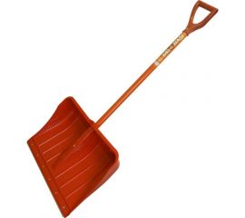 Снеговая лопата ООО ПК Тандем-АГРО Рыжая САРА c алюминиевой планкой и крашеным черенком, V-ручкой, с ребрами жесткости, оранжевый цвет 4670016434876 
