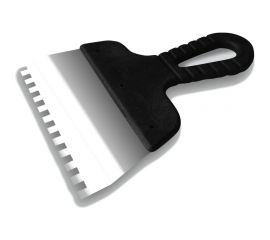 Зубчатый шпатель DECOR 150 мм, ширина 55 мм, толщина 0,38 мм, зуб 8x8 мм, пласт. ручка, нерж. сталь 