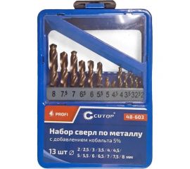 Набор сверл по металлу с кобальтом 5% в металлической коробке Profi 13 шт, 2-8 мм CUTOP 48-603 