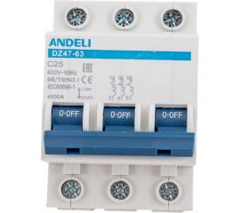 Автоматический выключатель ANDELI DZ47-63/3P 25A 4.5kA х-ка C ADL01-094 