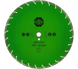 Диск алмазный турбосегментный 400x10x32/25.4 мм, широкий сегмент TORGWIN T802140 