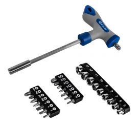 Т-образная отверточная рукоятка КОБАЛЬТ с набором бит и торцевых головок 245-473 