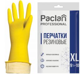 Хозяйственные перчатки PACLAN Professional латекс, х/б напыление, размер XL, желтые 602491 