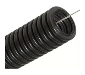 Гофрированная труба DKC DN 29 мм, 25м ПВ-0, Dвн 28,3 мм, Dнар 34,5 мм, полиамид 6, цвет тёмно-серый, с протяжкой PA612935F0 