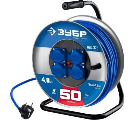 Силовой удлинитель ПВС ЗУБР на стальной катушке 3x2.5 50м 55102-50 