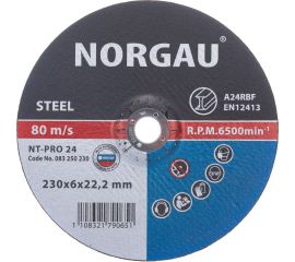 Диск шлифовальный армированный по стали NT-PRO 24 (230x6х22.2 мм) NORGAU 083250230 