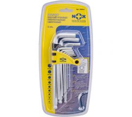 Набор ключей Nox угловых шестигранных имбусовых 9 шт. 1,5-10мм средн. длины, хром-ван. сталь 556910 