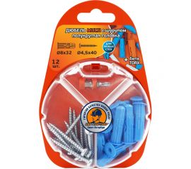 Дюбель ЕВРОПАРТНЕР MULTI plug 8x32 + шуруп MULTI универсальный, полукругл. головка, ZN, 4,5x40 + бита TX RB2 0138 