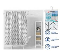 Штора для ванной комнаты PERFECTO LINEA Secret 180x180, с кольцами, векторная графика 36-118107 