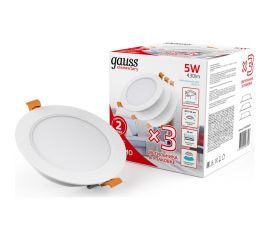 Комплект светильников Gauss Elementary Downlight круг 5W 430lm 4000K IP20 95х38 монтаж белыйL 9100420205T 