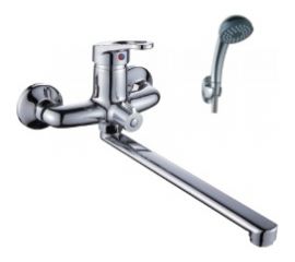 Универсальный смеситель Эверест с плоским прямым изливом и переключателем для душа B22-028 