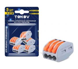 Строительно-монтажная клемма TOKOV ELECTRIC pct-213 с рычагом 3 отверстия (блист.5шт) TKE-PCT-213/BL5 