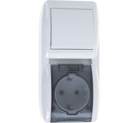 Выключатель и розетка Lezard, NATA, с/з, с крышкой, белый, вертикальный, 710-0200-172 