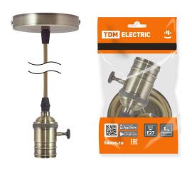 Патрон TDM Е27 с выключателем с подвесом 1 м, металлический ""Лофт"", бронза SQ0335-0074 