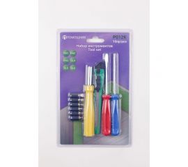 Набор инструментов Помощник 10 пр. (биты: ph1,2,3 sl 4,5,6мм; отвертка-битодержатель 120мм; отвертки: ph1x75мм, sl 4x72мм, нож канцелярский), в блистере P012K(49990) 