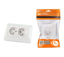 Двойная розетка TDM 2П с защитными шторками 10А 250В белая "Ильмень" SQ1823-0015 