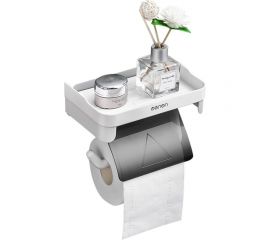 Держатель для туалетной бумаги URM настенный, с пластиковой полкой, 18x13x11 см, серый D01226 