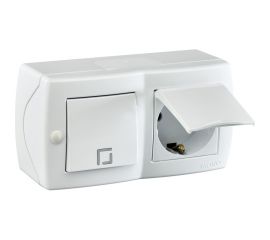 1-клавишный выключатель+розетка с крышкой с заземлением MONO ELECTRIC Octans, белый 104-010101-183 